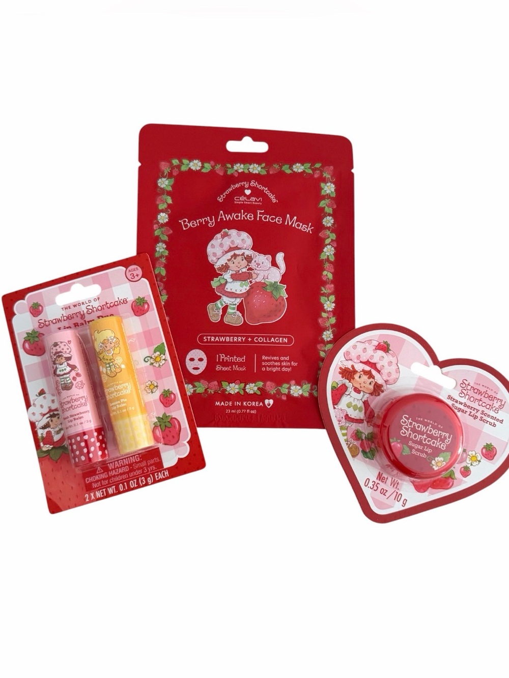 Strawberry Shortcake Face Mask, Lip Balm Duo, & Lip Scrub